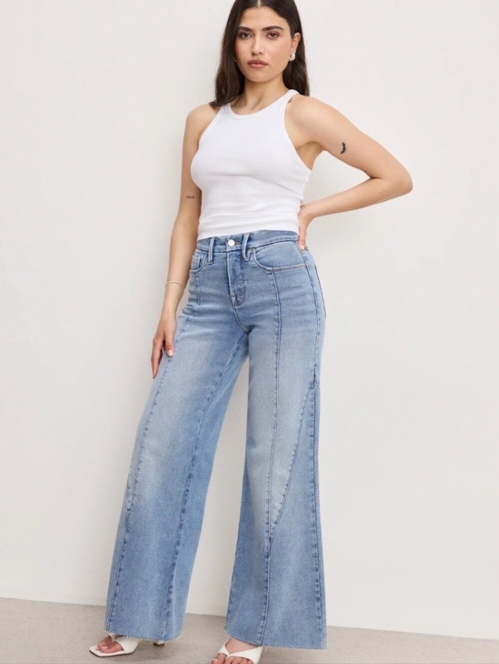 Good American Good Petite Palazzo Jeans Size 27 SHORT - HEMMED - CROPPED